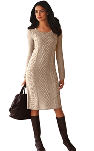 BY27772-16 Khaki Women’s Hand Knitted Sweater Dress